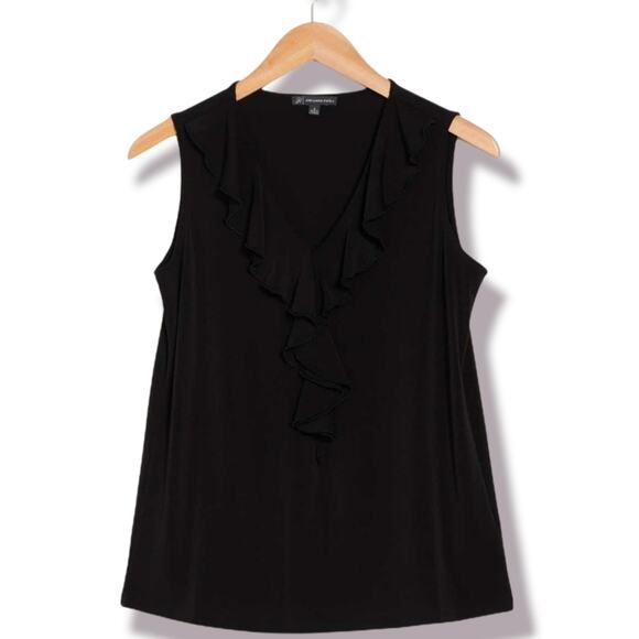 Adrianna Papell New Black Blouse Medium Black Ruffle Knit Dress Tank $49 - Picture 3 of 8